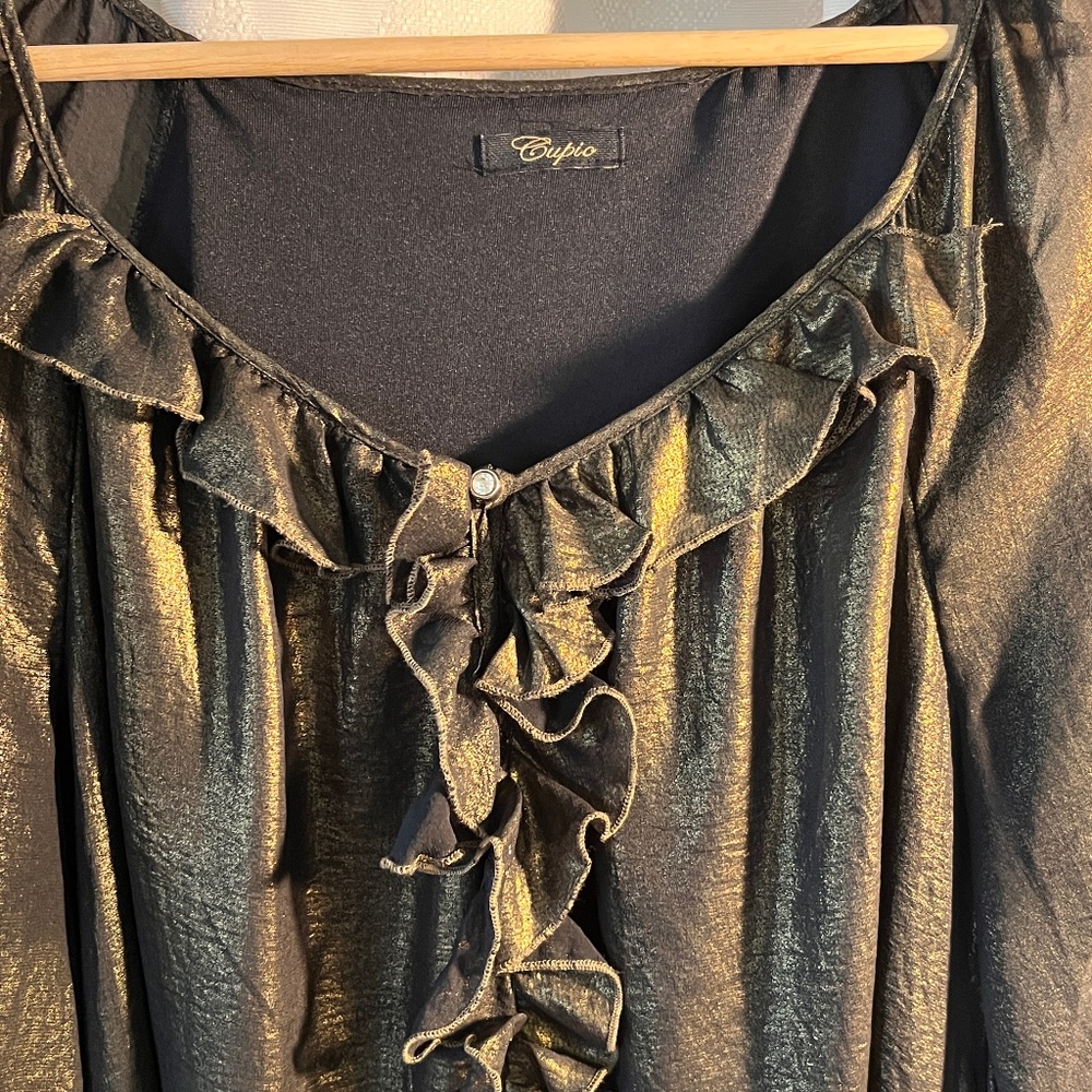 Cupio - Metallic Bronze semi sheer, lined long sleeve blouse